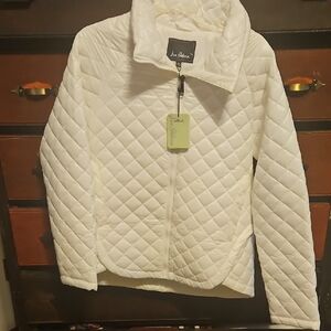 Sam Edelman White Quilted Puffer Jacket with Fold-Down Collar
